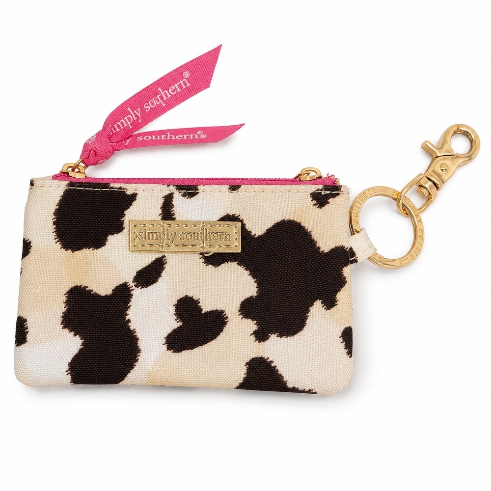 Simply Southern ID Coin Purse Wallet Cow Print Brown Pink OS Good Western Preppy